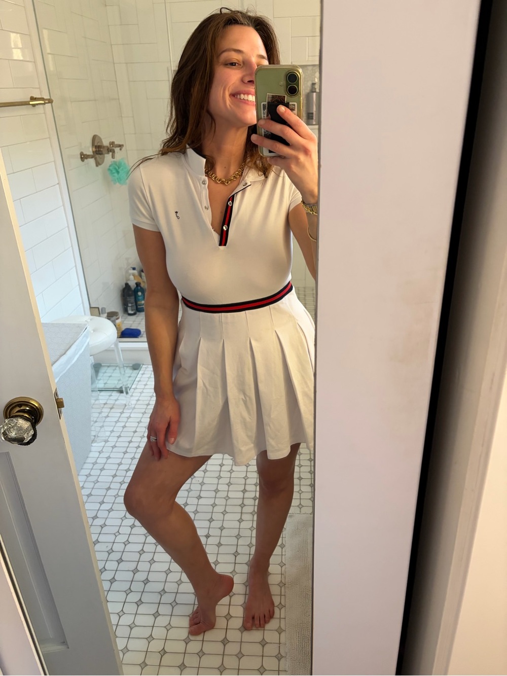 Jacadi Paris White Tennis Dress Pleated Collared Preppy 12A XS